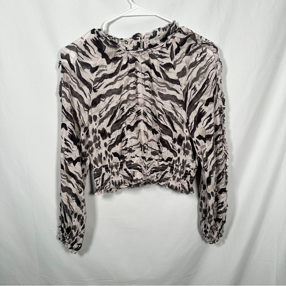 AllSaints Thallo Oniyuri Ecru Crop Ruffle Blouse Size 2 - Picture 2 of 13